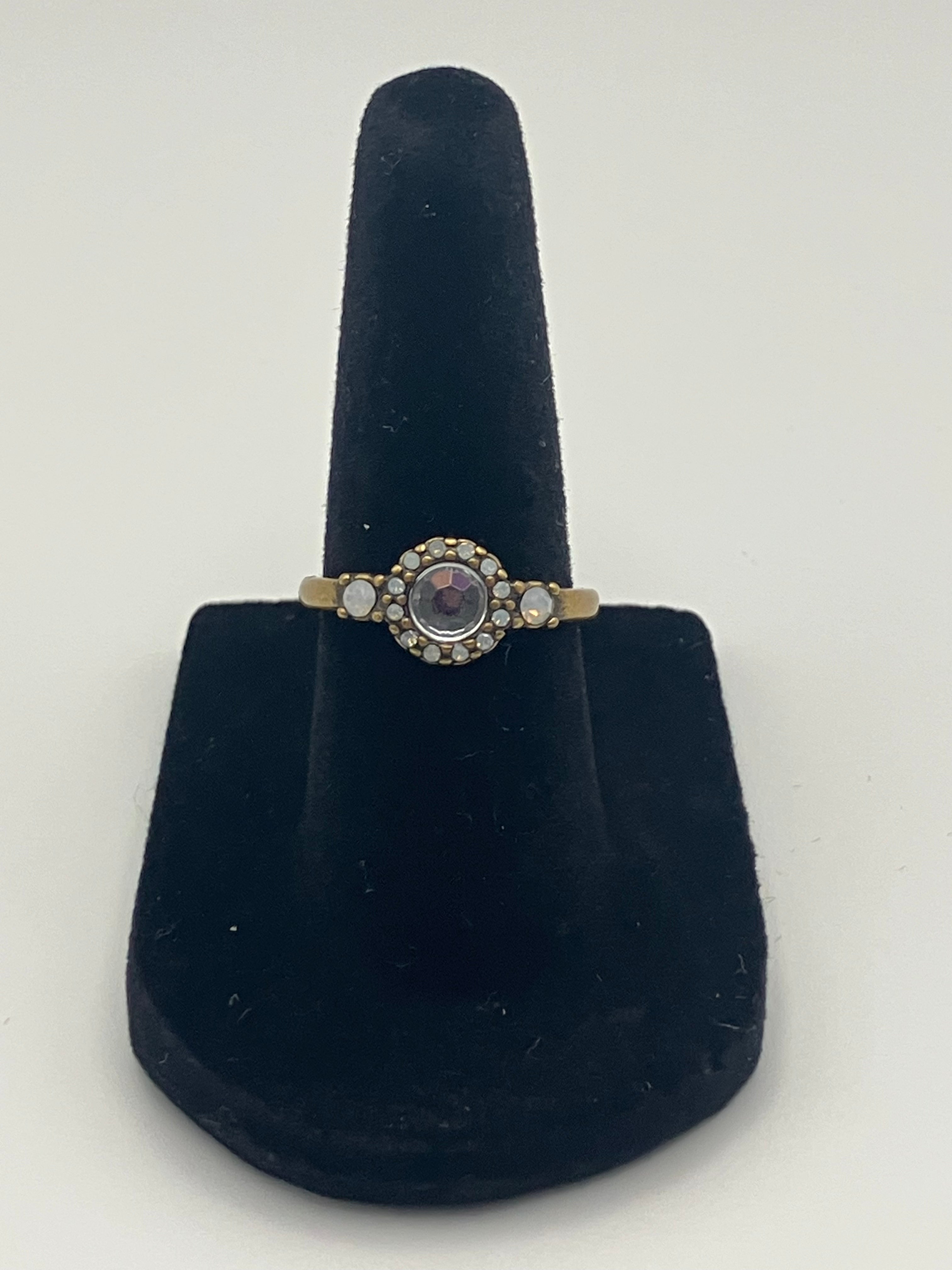 Vintage Gold Mystic Halo Ring – Iridescent Crystal Statement Cocktail Ring size 5
