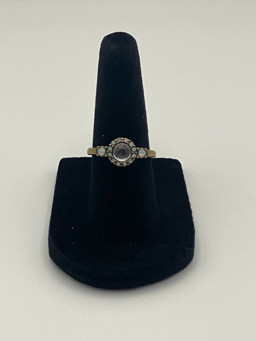Vintage Gold Mystic Halo Ring – Iridescent Crystal Statement Cocktail Ring size 5