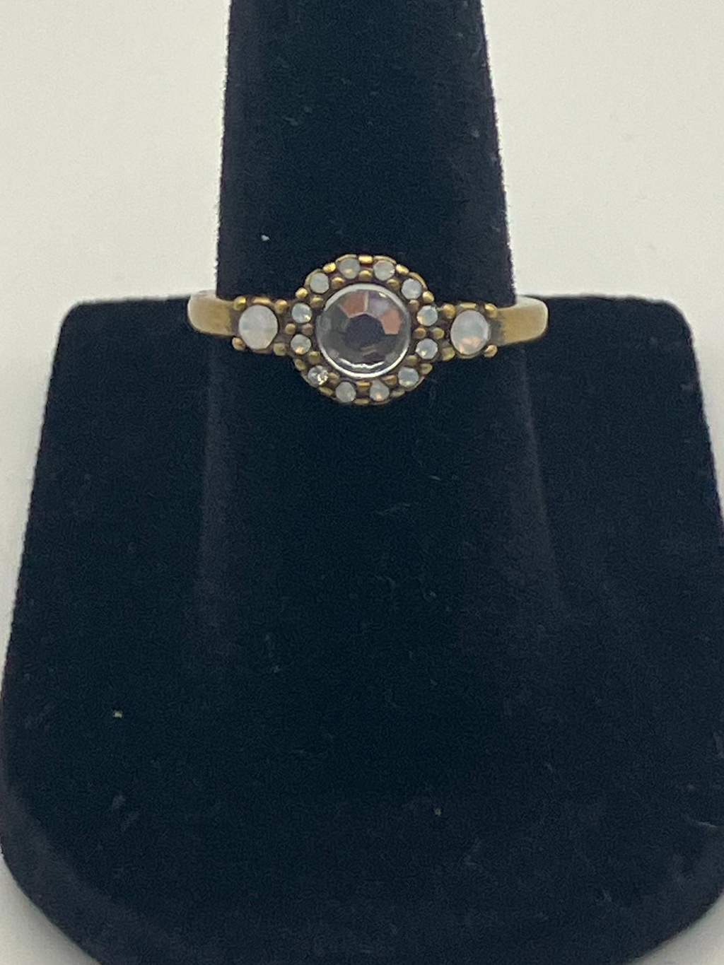 Vintage Gold Mystic Halo Ring – Iridescent Crystal Statement Cocktail Ring size 5