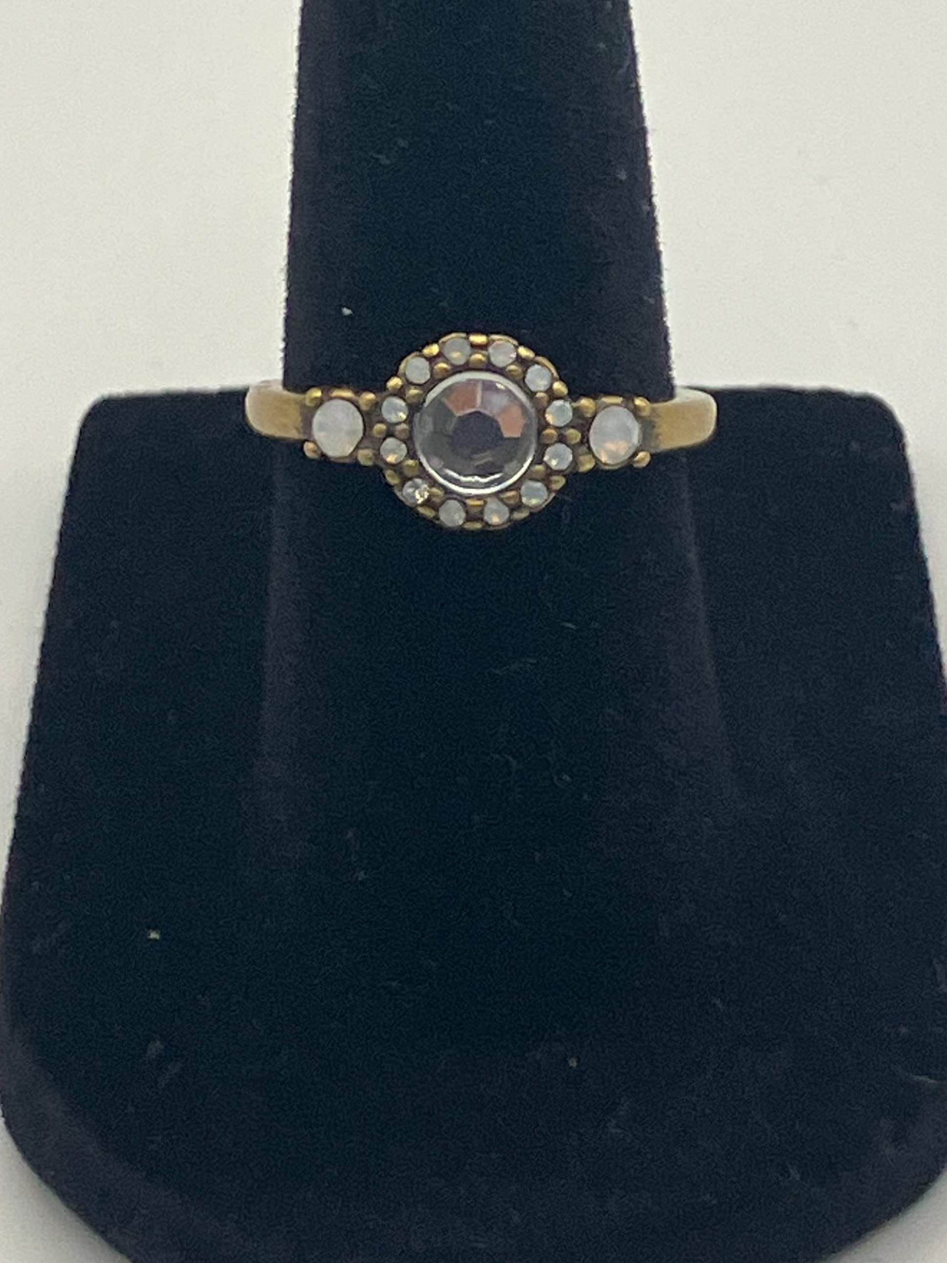 Vintage Gold Mystic Halo Ring – Iridescent Crystal Statement Cocktail Ring size 5
